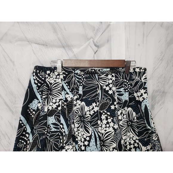JM Collection Black Blue Floral Boho A Line Midi Skirt 14 - Picture 2 of 7